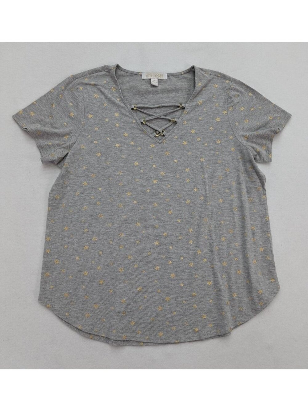 Life Worx Gloria Vanderbilt Women's T-Shirt Size XL Gray Star Print Short Sleeve